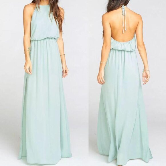 Show Me Your Mumu Women's Heather Halter Slit Dress in Dusty Mint Crisp - Picture 1 of 9